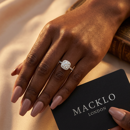 The Belgravia 2.0 CT Moissanite Halo Ring | Macklo London