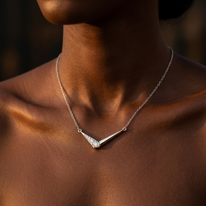 The Thames V Necklace – Moissanite Pavé, 925 Sterling Silver, 18K White Gold Plated  Macklo London