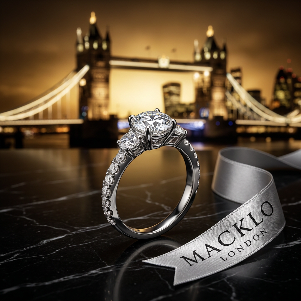 The Kensington Statement Ring – 2ct Moissanite, 925 Sterling Silver, 18K White Gold Plated | Macklo London