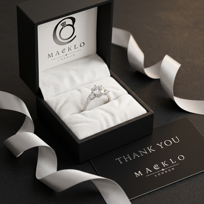 The Kensington Statement Ring – 2ct Moissanite, 925 Sterling Silver, 18K White Gold Plated | Macklo London