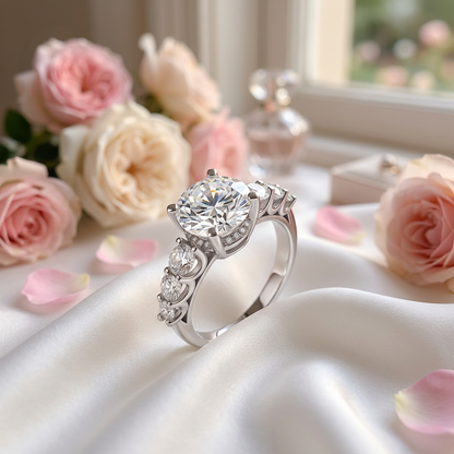 The Kensington Statement Ring – 2ct Moissanite, 925 Sterling Silver, 18K White Gold Plated | Macklo London