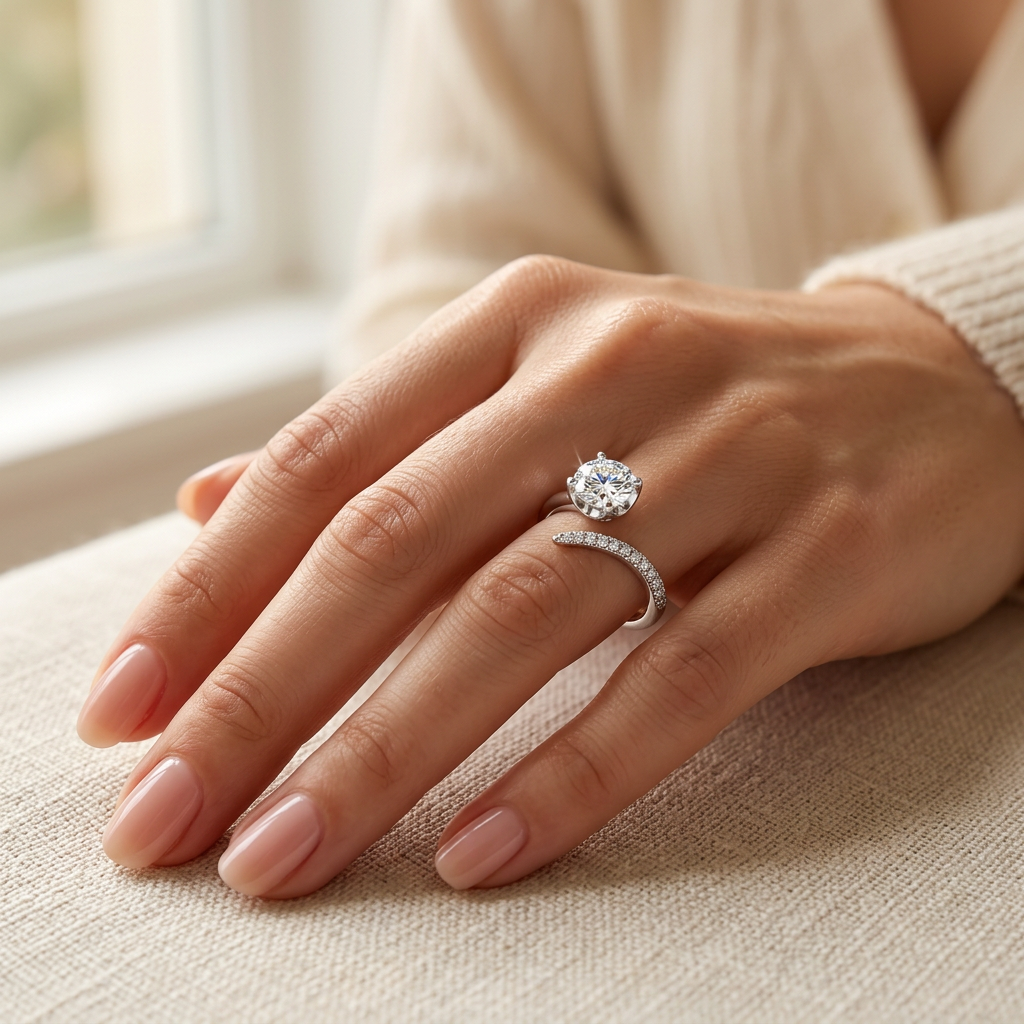 The Victoria Open Ring – 1ct Moissanite, 925 Sterling Silver, 18K White Gold Plated | Macklo London