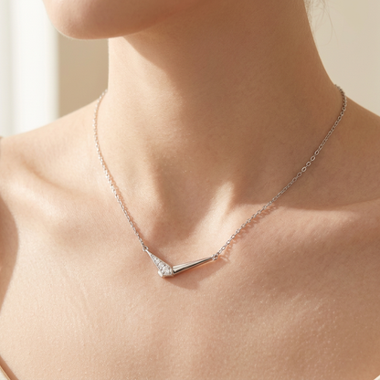 The Thames V Necklace – Moissanite Pavé, 925 Sterling Silver, 18K White Gold Plated  Macklo London