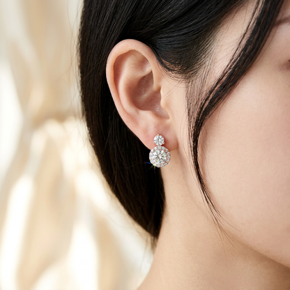 Moissanite Drop Earrings 5mm Halo Rose Gold 925 Sterling Silver – The Chelsea | Macklo London