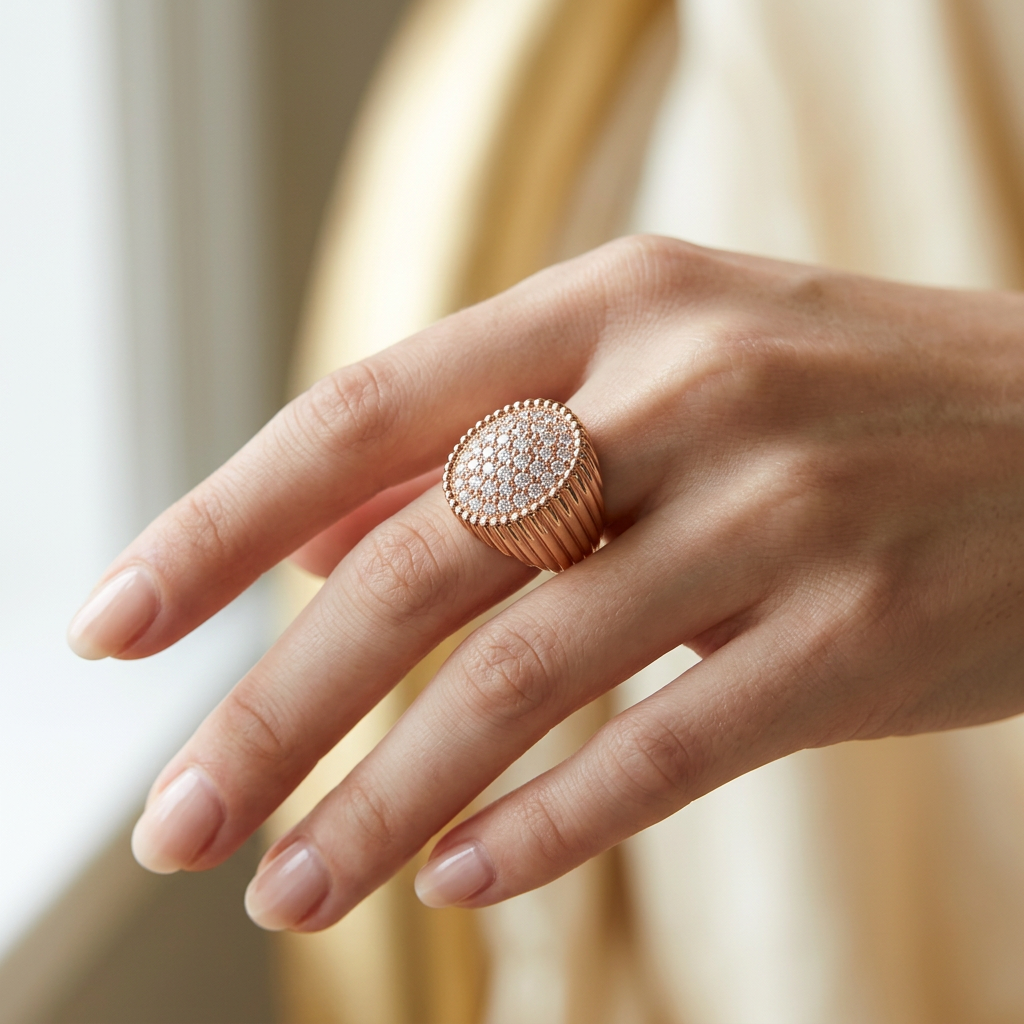 Moissanite Ring Rose Gold Pavé Dome 925 Sterling Silver D Color – The Mayfair Dome | Macklo London