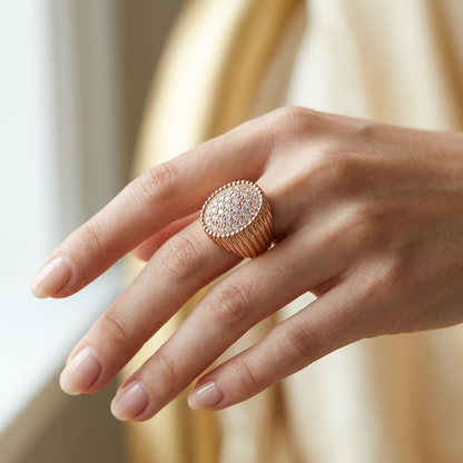 Moissanite Ring Rose Gold Pavé Dome 925 Sterling Silver D Color – The Mayfair Dome | Macklo London