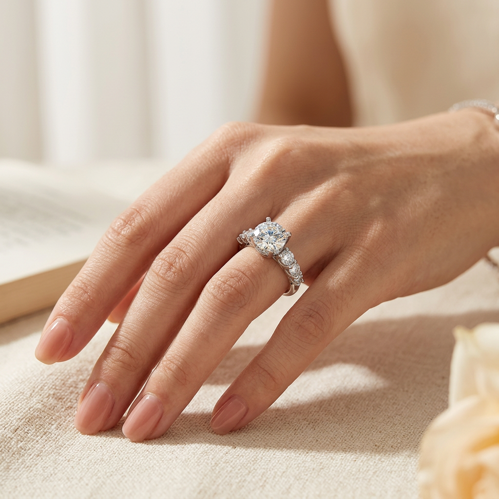 The Kensington Statement Ring – 2ct Moissanite, 925 Sterling Silver, 18K White Gold Plated | Macklo London
