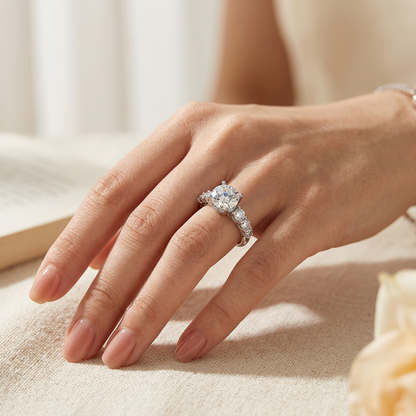 The Kensington Statement Ring – 2ct Moissanite, 925 Sterling Silver, 18K White Gold Plated | Macklo London