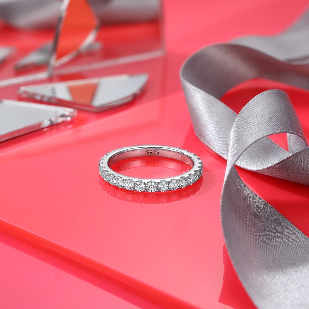 Moissanite Eternity Band 2mm Full Pavé – 925 Sterling Silver – The Belgravia Eternity | Macklo London