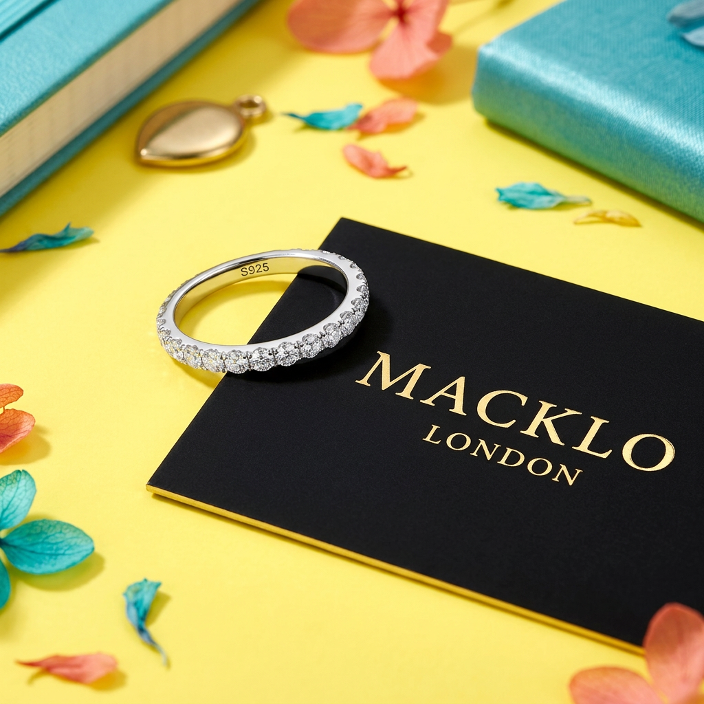 Moissanite Eternity Band 2mm Full Pavé – 925 Sterling Silver – The Belgravia Eternity | Macklo London