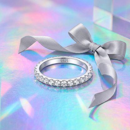 Moissanite Eternity Band 2mm Full Pavé – 925 Sterling Silver – The Belgravia Eternity | Macklo London