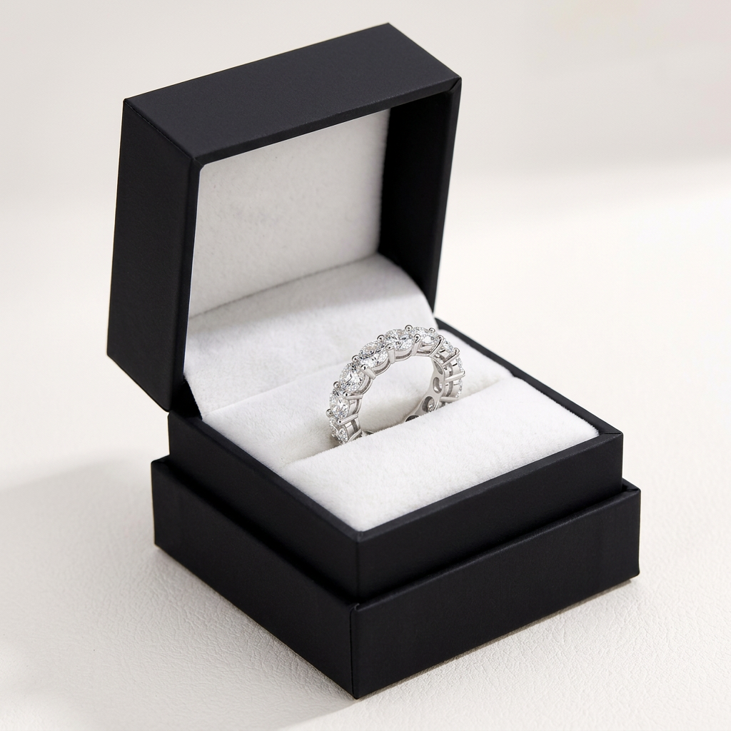 Moissanite Tennis Eternity Ring 5mm Full Pavé – 925 Sterling Silver Band – The Mayfair Tennis | Macklo London