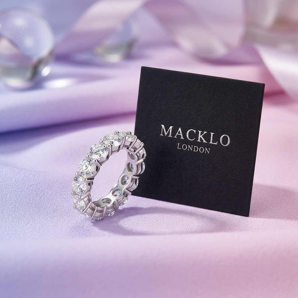 Moissanite Tennis Eternity Ring 5mm Full Pavé – 925 Sterling Silver Band – The Mayfair Tennis | Macklo London