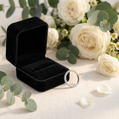 Moissanite Eternity Band 2mm Full Pavé – 925 Sterling Silver – The Belgravia Eternity | Macklo London