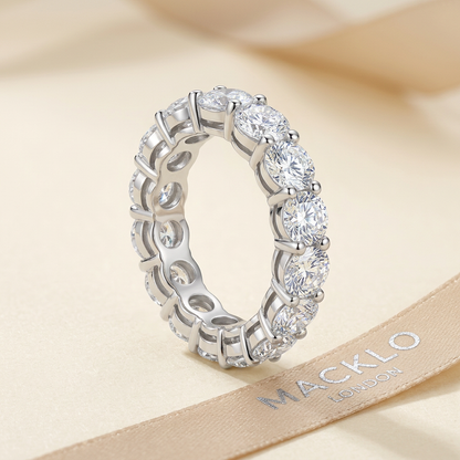 Moissanite Tennis Eternity Ring 5mm Full Pavé – 925 Sterling Silver Band – The Mayfair Tennis | Macklo London
