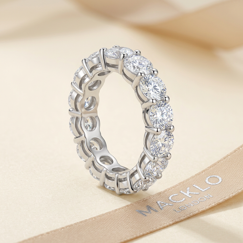 Moissanite Tennis Eternity Ring 5mm Full Pavé – 925 Sterling Silver Band – The Mayfair Tennis | Macklo London