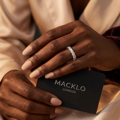 Moissanite Tennis Eternity Ring 5mm Full Pavé – 925 Sterling Silver Band – The Mayfair Tennis | Macklo London