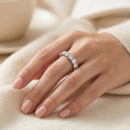 Moissanite Tennis Eternity Ring 5mm Full Pavé – 925 Sterling Silver Band – The Mayfair Tennis | Macklo London