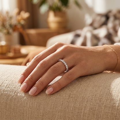 Moissanite Eternity Band 2mm Full Pavé – 925 Sterling Silver – The Belgravia Eternity | Macklo London