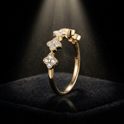 Moissanite Clover Ring 1.5mm Half Eternity Stackable Band – 925 Sterling Silver – The Lucky Clover | Macklo London