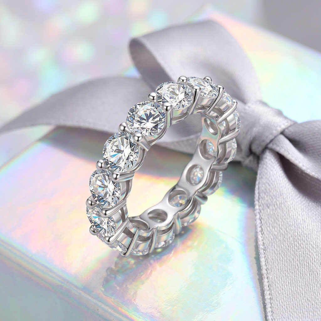 Moissanite Tennis Eternity Ring 5mm Full Pavé – 925 Sterling Silver Band – The Mayfair Tennis | Macklo London
