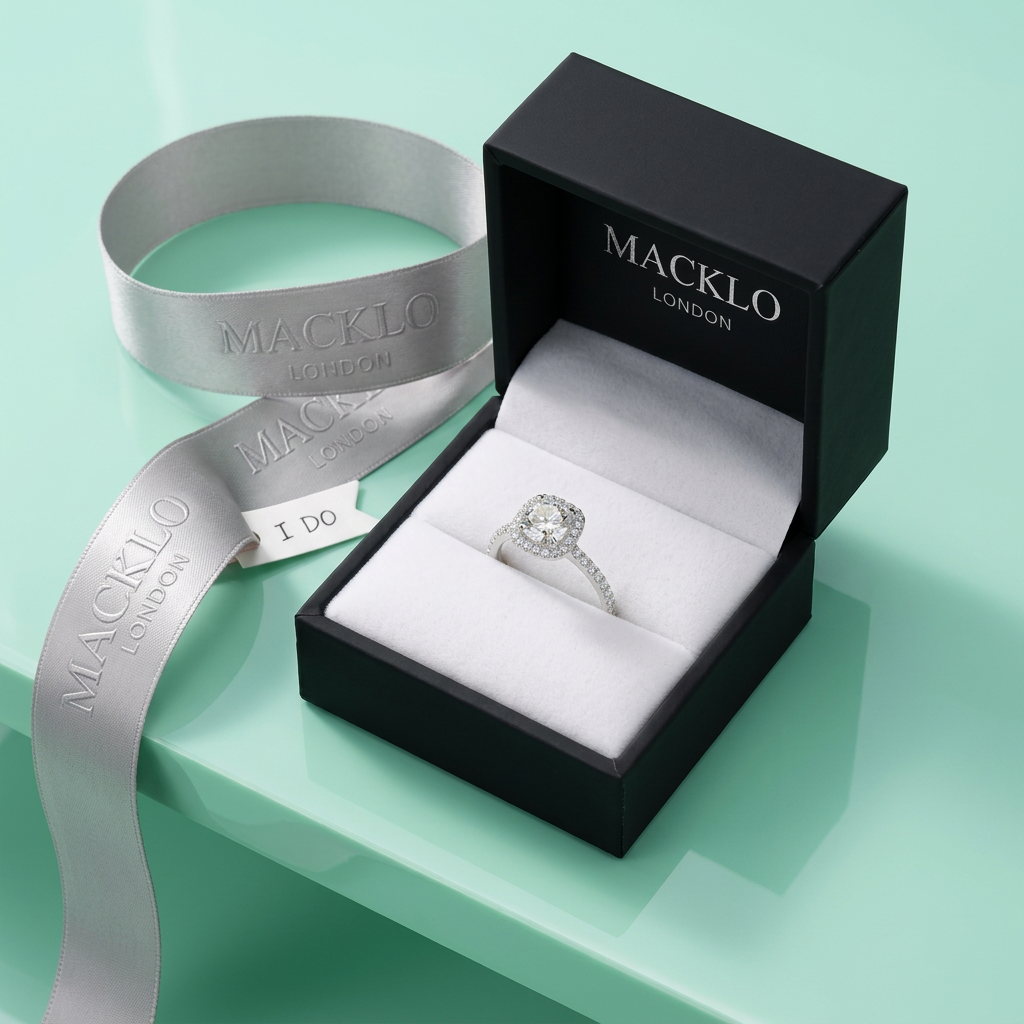 Moissanite Cushion Halo Engagement Ring – 1ct D Color VVS1, 925 Sterling Silver – The Belgravia | Macklo London