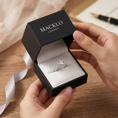The Victoria Open Ring – 1ct Moissanite, 925 Sterling Silver, 18K White Gold Plated | Macklo London