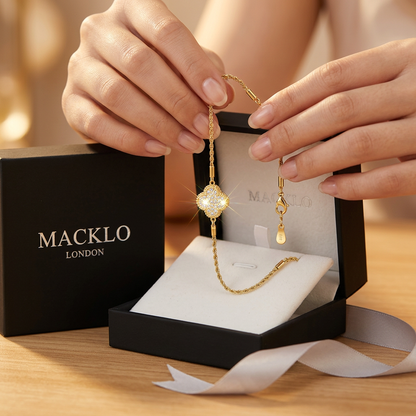 The Lucky Clover Bracelet – Moissanite Pavé, 925 Sterling Silver, 18K Gold Plated | Macklo London