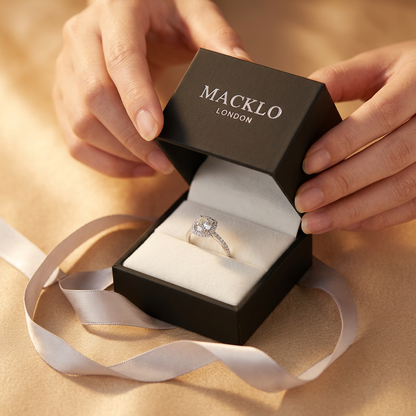 The Belgravia 2.0 CT Moissanite Halo Ring | Macklo London