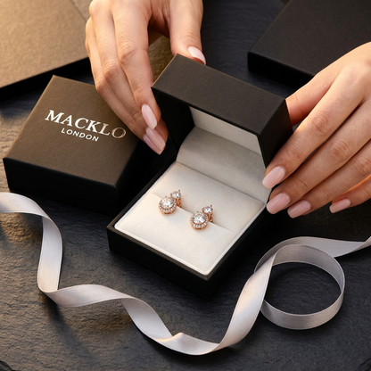 Moissanite Drop Earrings 5mm Halo Rose Gold 925 Sterling Silver – The Chelsea | Macklo London