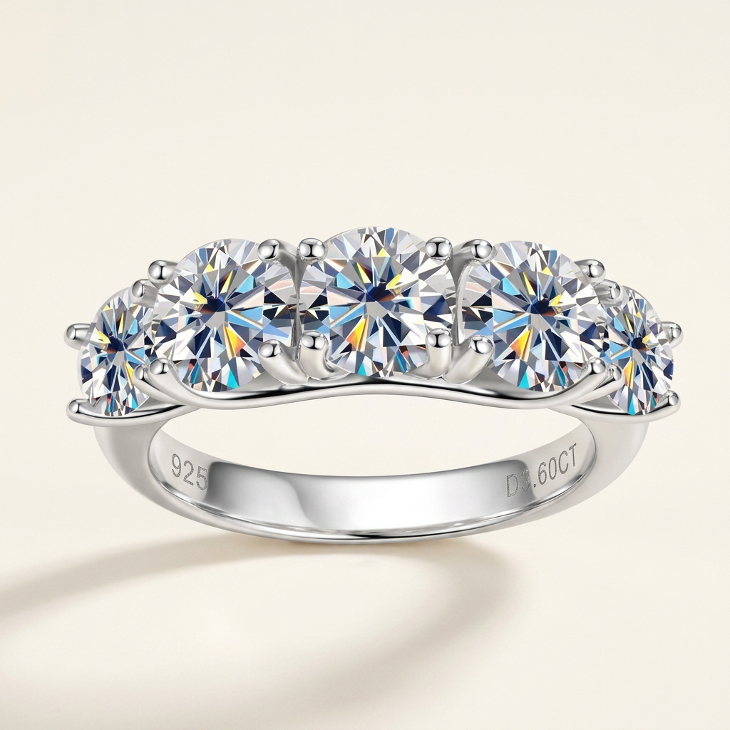 The Westminster Five Stone Moissanite Engagement Ring – 3.5ct D Color VVS1, 925 Sterling Silver | Macklo London