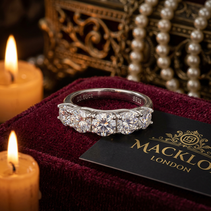The Westminster Five Stone Moissanite Engagement Ring – 3.5ct D Color VVS1, 925 Sterling Silver | Macklo London