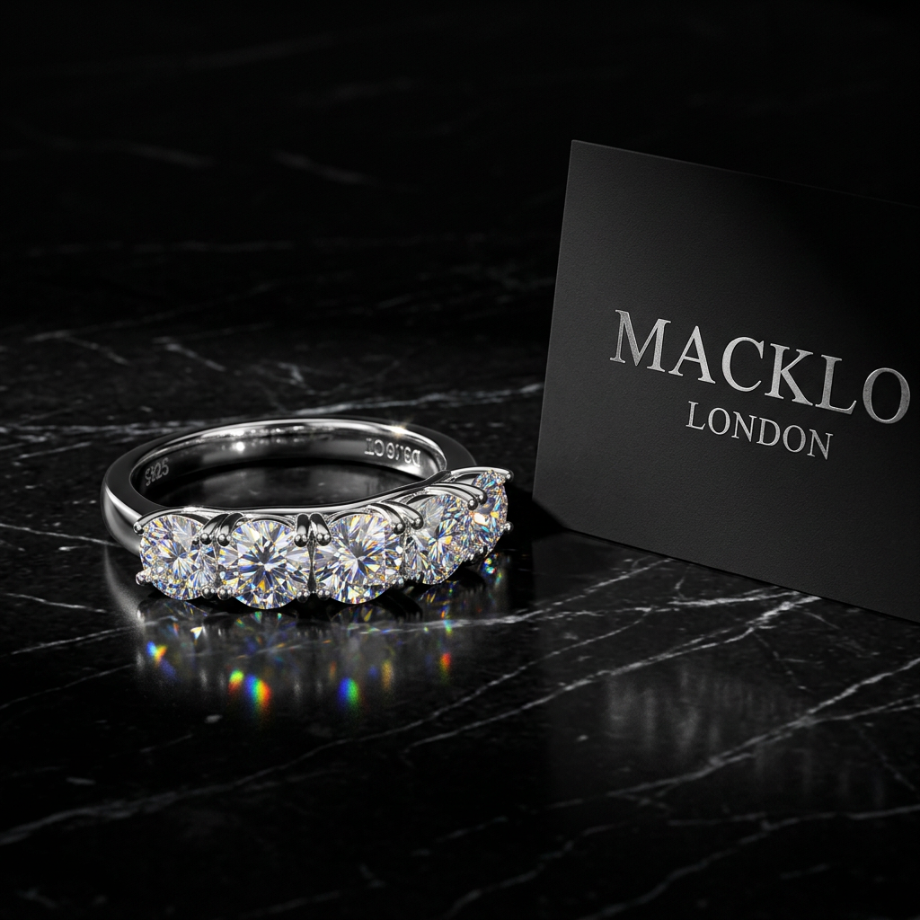 The Westminster Five Stone Moissanite Engagement Ring – 3.5ct D Color VVS1, 925 Sterling Silver | Macklo London