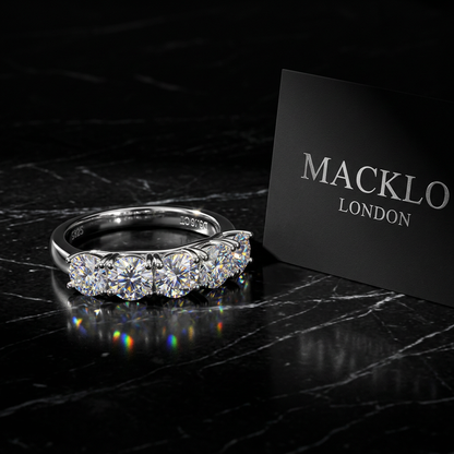 The Westminster Five Stone Moissanite Engagement Ring – 3.5ct D Color VVS1, 925 Sterling Silver | Macklo London