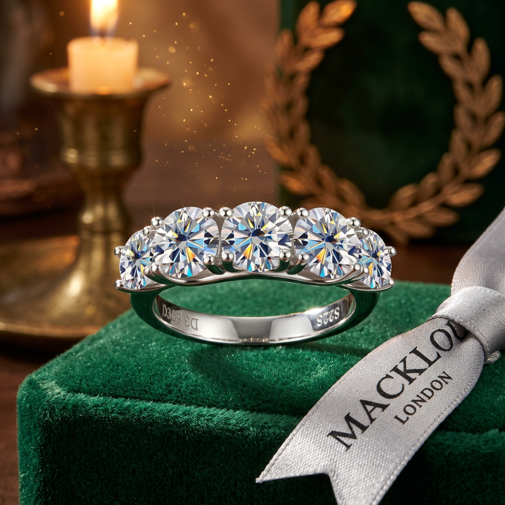 The Westminster Five Stone Moissanite Engagement Ring – 3.5ct D Color VVS1, 925 Sterling Silver | Macklo London
