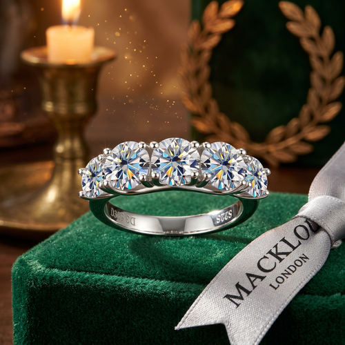 The Westminster Five Stone Moissanite Engagement Ring – 3.5ct D Color VVS1, 925 Sterling Silver | Macklo London