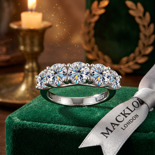 The Westminster Five Stone Moissanite Engagement Ring – 3.5ct D Color VVS1, 925 Sterling Silver | Macklo London