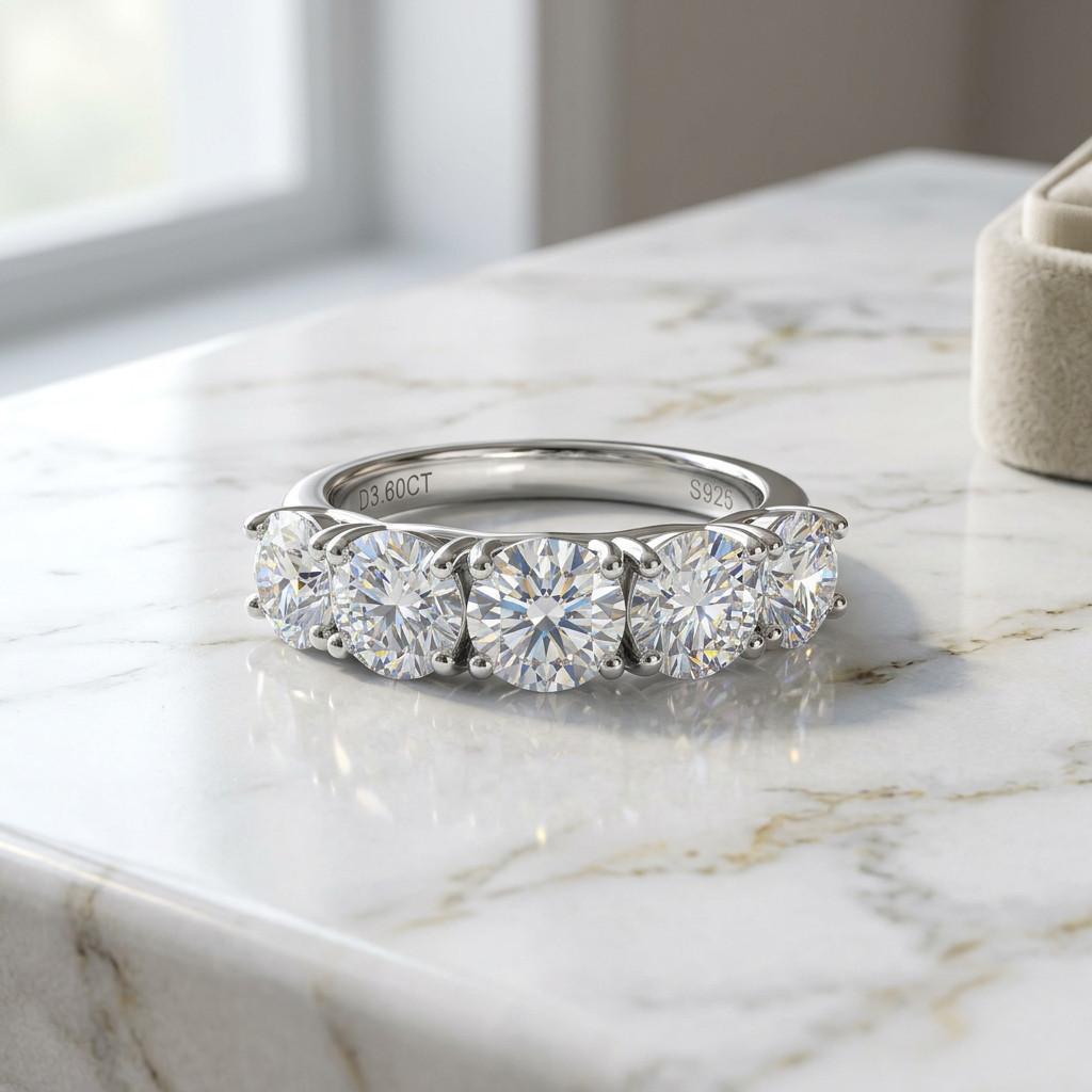 The Westminster Five Stone Moissanite Engagement Ring – 3.5ct D Color VVS1, 925 Sterling Silver | Macklo London