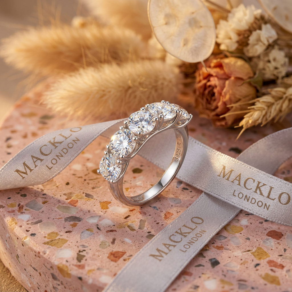 The Westminster Five Stone Moissanite Engagement Ring – 3.5ct D Color VVS1, 925 Sterling Silver | Macklo London
