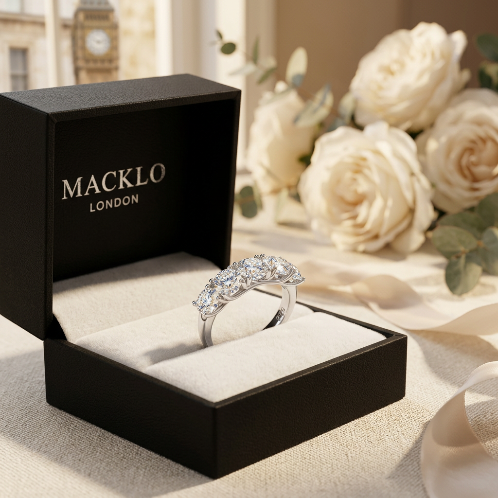 The Westminster Five Stone Moissanite Engagement Ring – 3.5ct D Color VVS1, 925 Sterling Silver | Macklo London