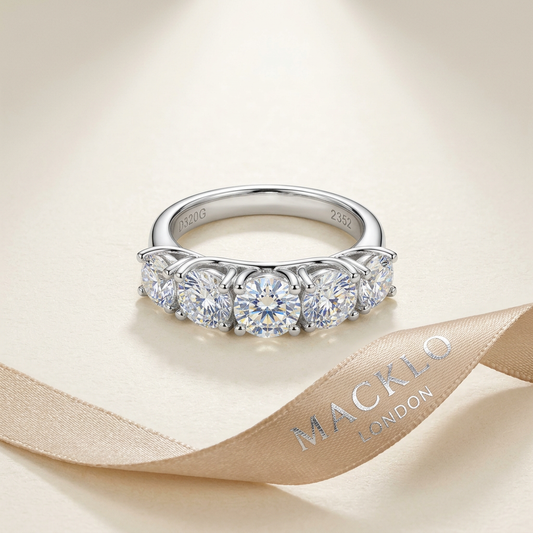 The Westminster Five Stone Moissanite Engagement Ring – 3.5ct D Color VVS1, 925 Sterling Silver | Macklo London