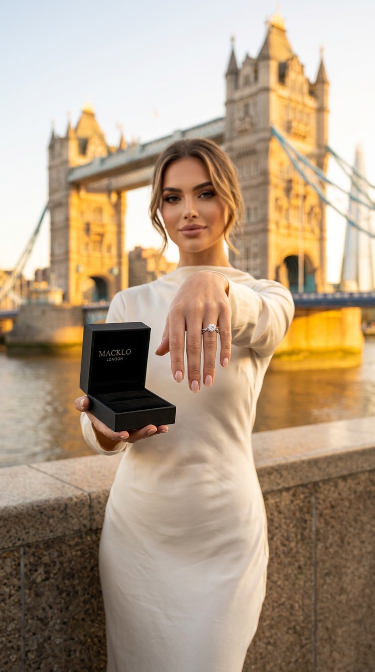 The Mayfair Twist Ring – 1ct Moissanite, 925 Sterling Silver, 18K White Gold Plated | Macklo London