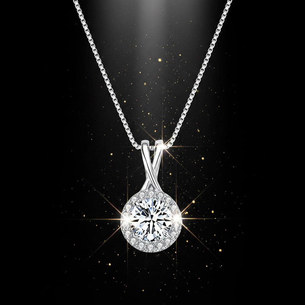 Moissanite Halo Pendant Necklace – 1ct to 3ct D Color VVS1, 925 Sterling Silver – The Kensington Halo | Macklo London
