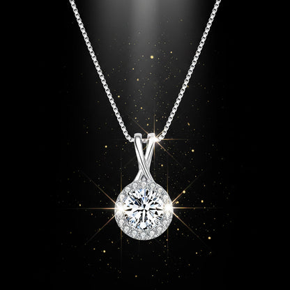 Moissanite Halo Pendant Necklace – 1ct to 3ct D Color VVS1, 925 Sterling Silver – The Kensington Halo | Macklo London