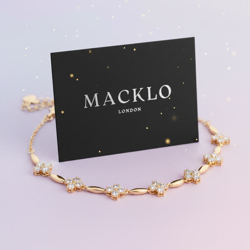 Moissanite Flower Charm Bracelet – 0.5ct 14K Gold Plated, 925 Sterling Silver – The Mayfair Flower | Macklo London