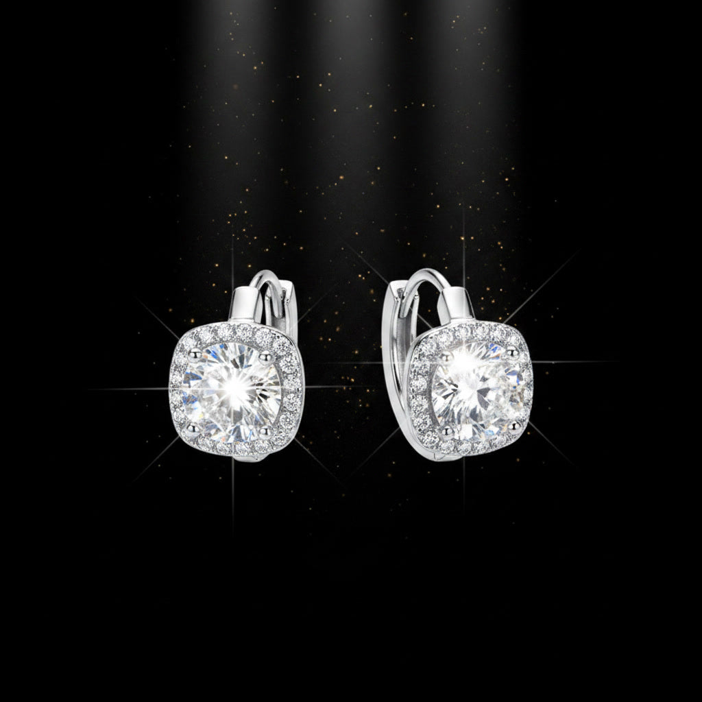 Moissanite Halo Hoop Earrings 2.18ct D Color VVS1 – 925 Sterling Silver – The Kensington Halo Hoops | Macklo London