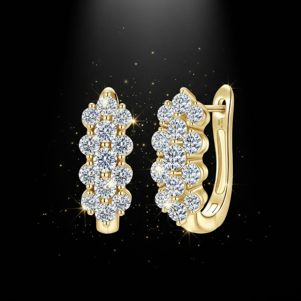 Moissanite Cluster Huggie Earrings – 1.7ct 3-Row D Color VVS1, 925 Sterling Silver – The Mayfair Cluster | Macklo London