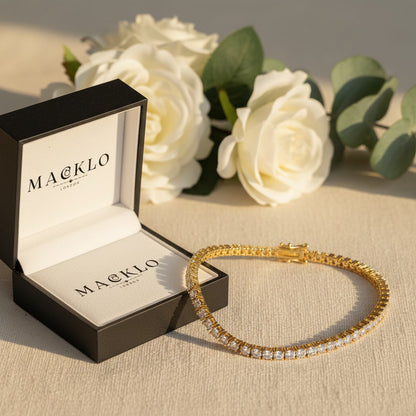 Moissanite Tennis Chain Bracelet 5.6ct 3mm – 14K Gold Plated 925 Silver – The Mayfair Tennis Chain | Macklo London
