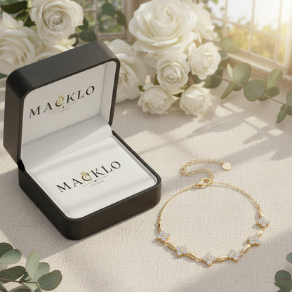 Moissanite Flower Charm Bracelet – 0.5ct 14K Gold Plated, 925 Sterling Silver – The Mayfair Flower | Macklo London