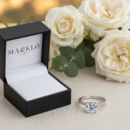 Moissanite Hidden Halo Ring 2ct 8mm D Color VVS1 – 925 Sterling Silver – The Kensington Crown | Macklo London